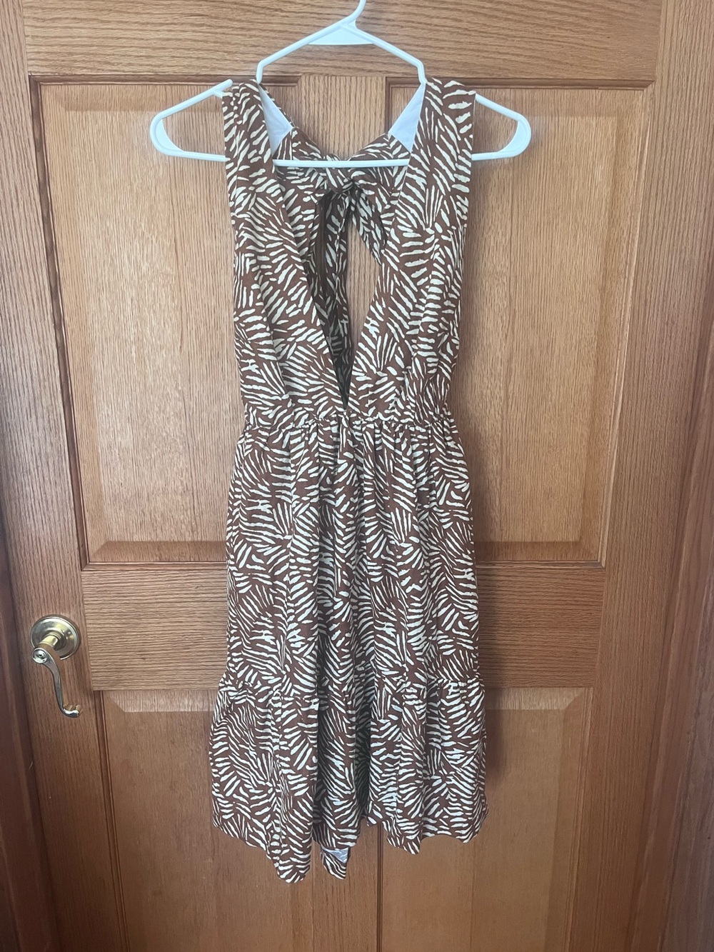 House of Harlow linen Brown & White Printed Tie-Back Sleeveless Dress